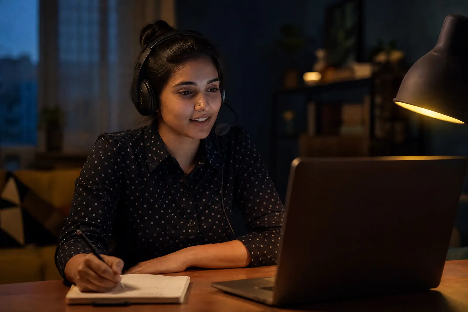 A student attending an online language class